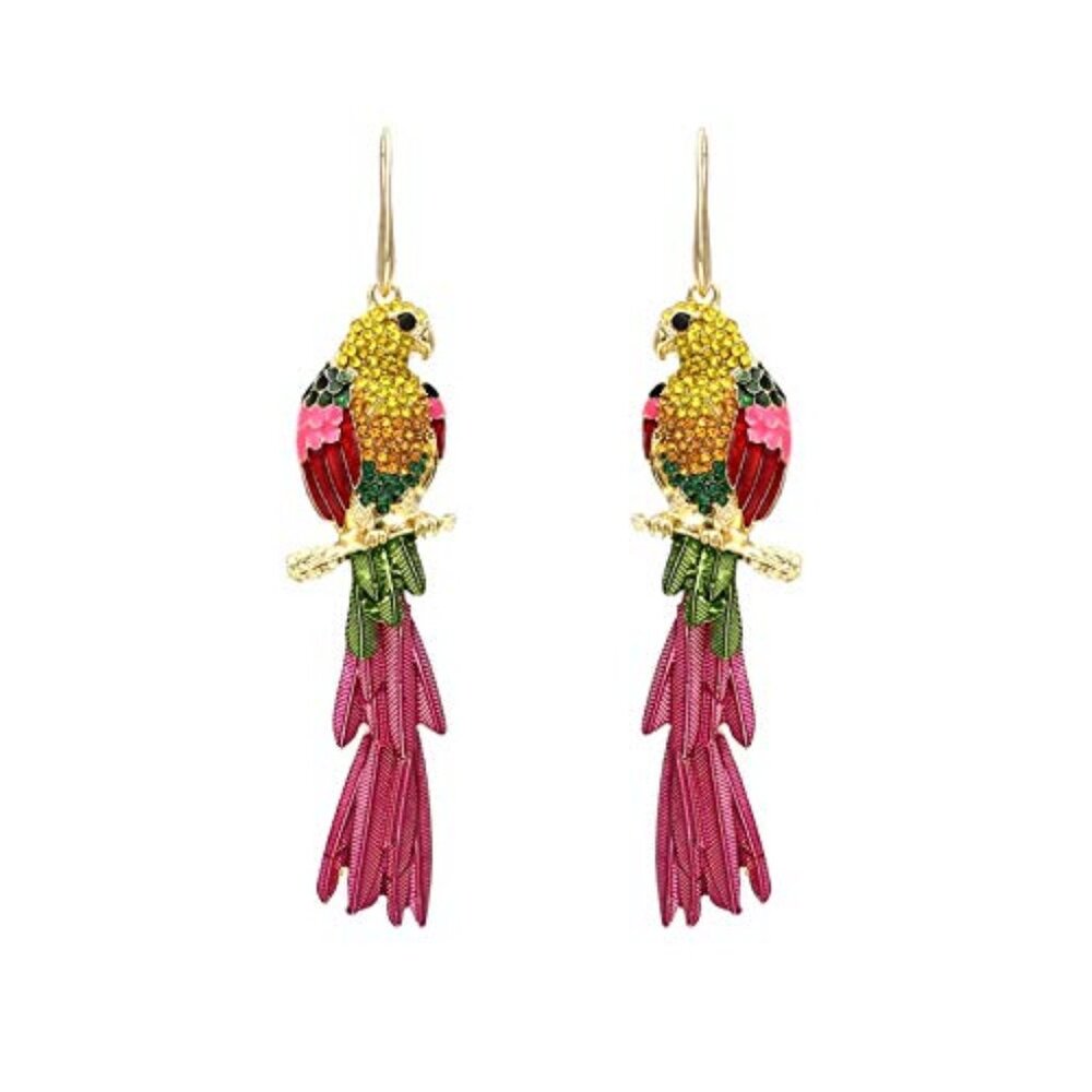 Colorful Parrot Dangleโ Earrings Shining Rainbow Rhinestone Drop Earrings